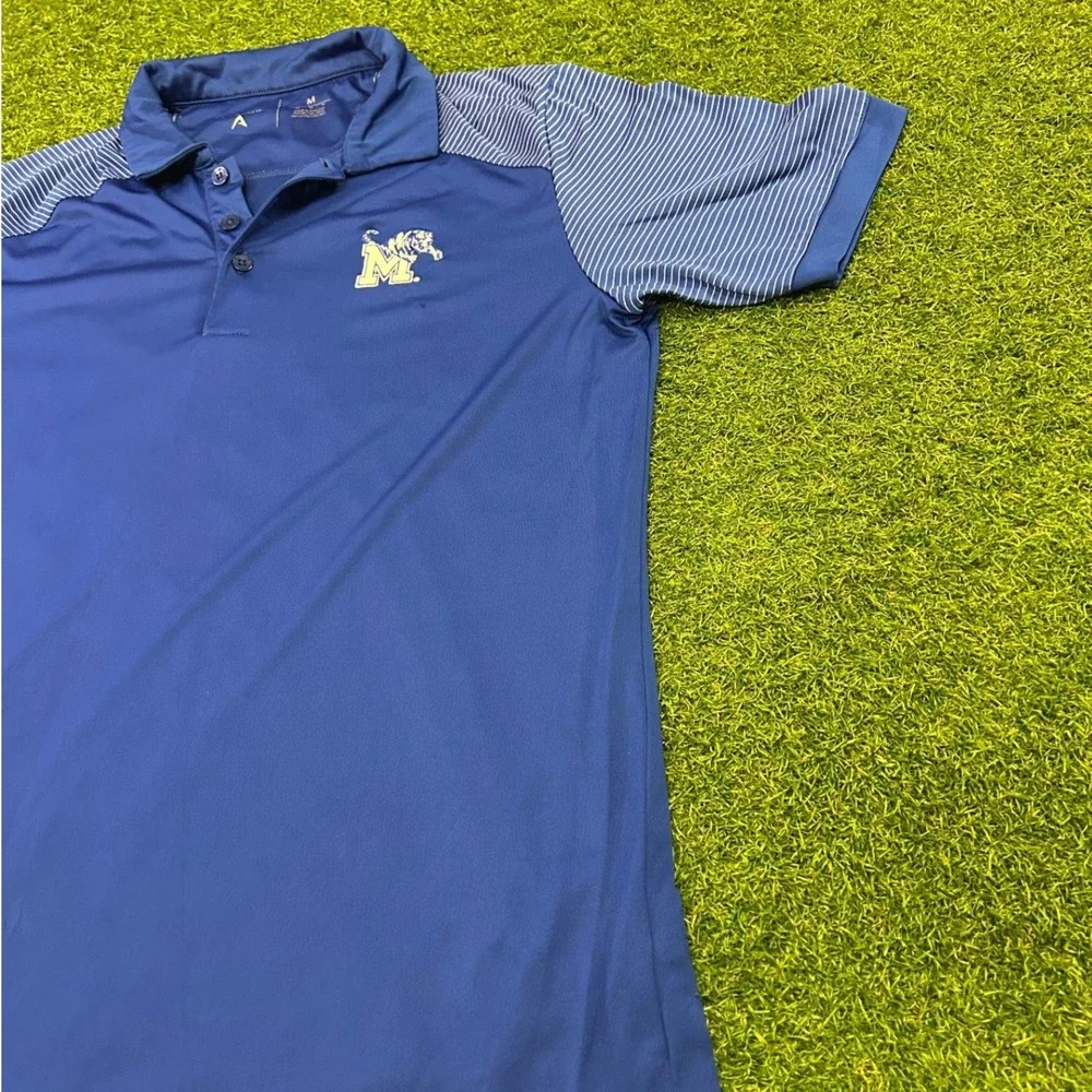 Memphis Tigers Mens Blue Striped Sleeve Performance Polo Shirt Medium